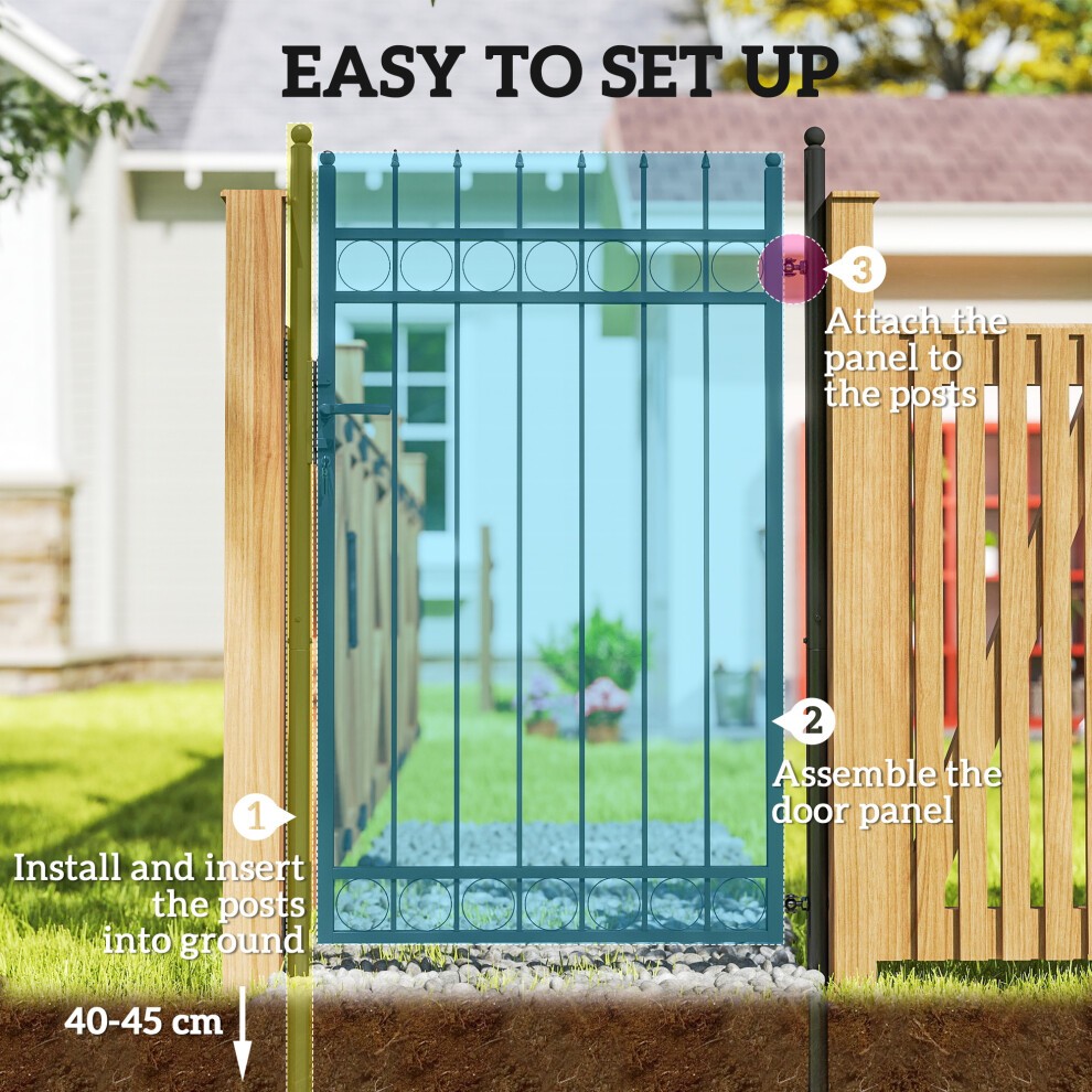 Outsunny Galvanised Steel Garden Fence Gate with Lock 204 x 105cm - image 4
