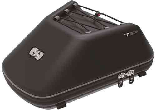 Black Oxford S-Series T5s Tail Pack featuring a sleek, aerodynamic design, durable material, and elastic bungee cords for secure storage.