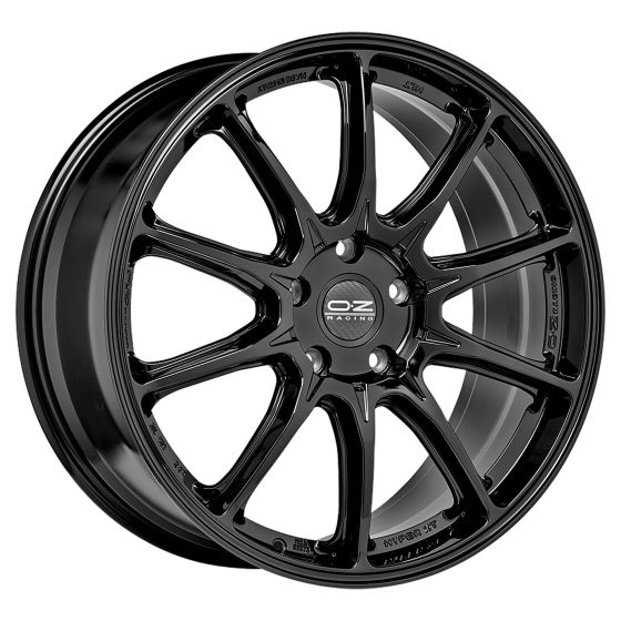 Gloss black OZ Racing HyperXT HLT alloy wheel featuring a sleek multi-spoke design, measuring 20x10 inches with an ET48 offset and 5x130 PCD, sold as a set of four.
