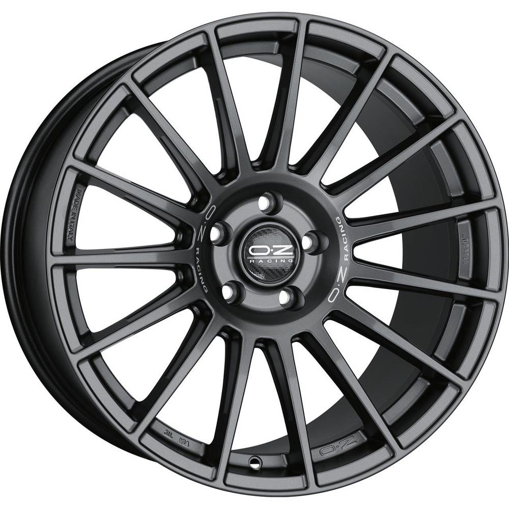 OZ Racing Superturismo Dakar alloy wheel in matt graphite finish, featuring silver lettering, 20x11 inch size, ET35 offset, 5x120 PCD, and 79mm centre bore, sold as a set of 4.