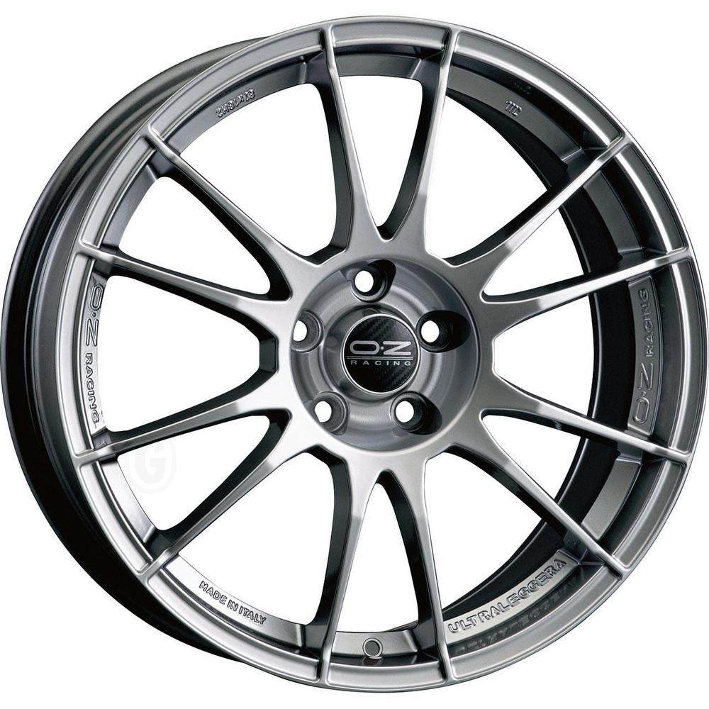 OZ Racing Ultraleggera alloy wheel in matt graphite silver, featuring a sleek 10-spoke design, 18x8 inch size, ET45 offset, 5x112 PCD, and 75mm centre bore.