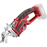 Red and black Ozito PXCPRS 18v cordless pruning saw with ergonomic handle and visible blade mechanism.