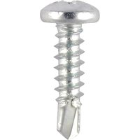 Pan Head Self Tapping Drill Point Screw by Timco, silver, with a rounded top and threaded shank, BZP finish.