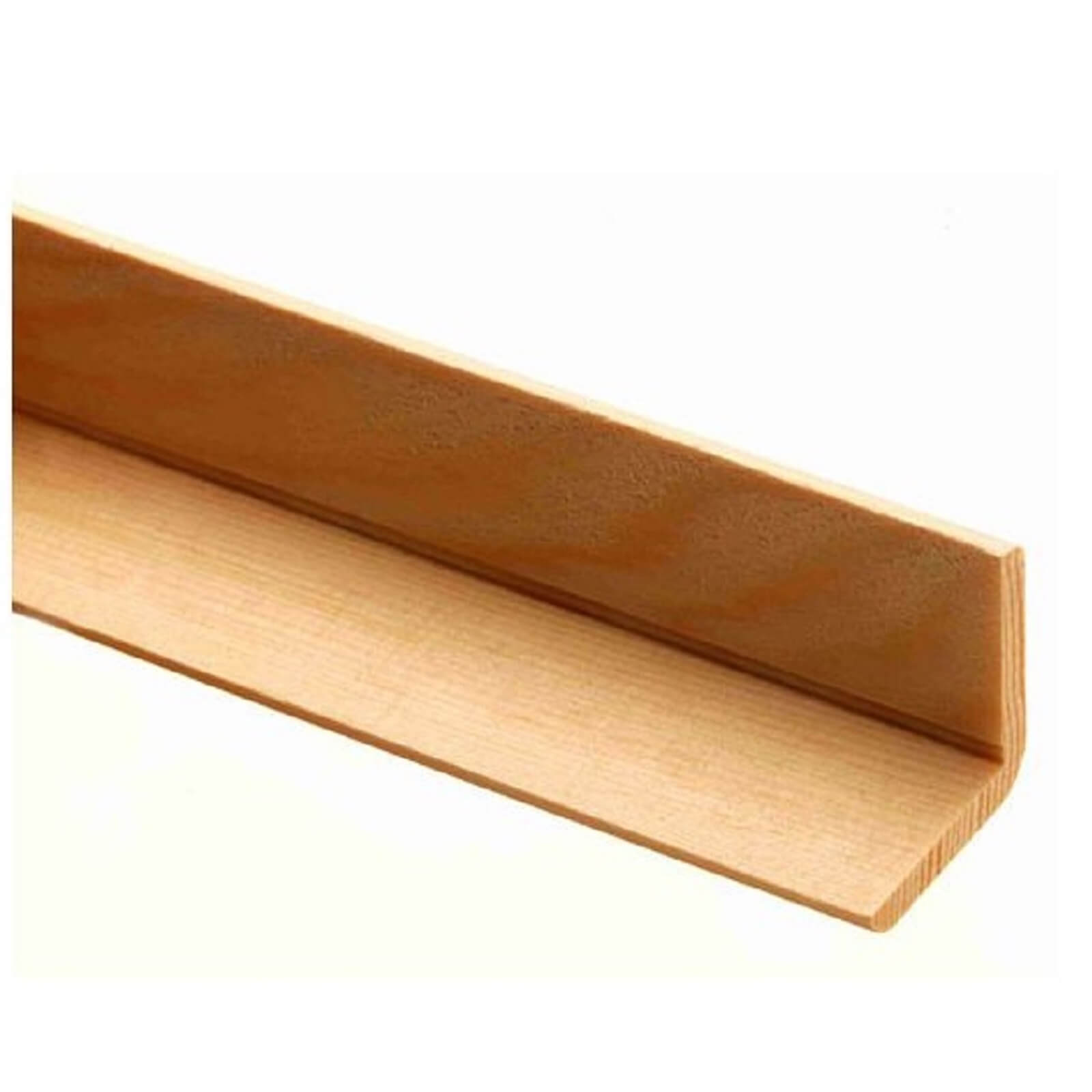Burbidge FSC pine angle trim, 34 x 34mm and 2400mm long, features a smooth, natural wood finish with a light golden hue and a beveled edge for clean installation.