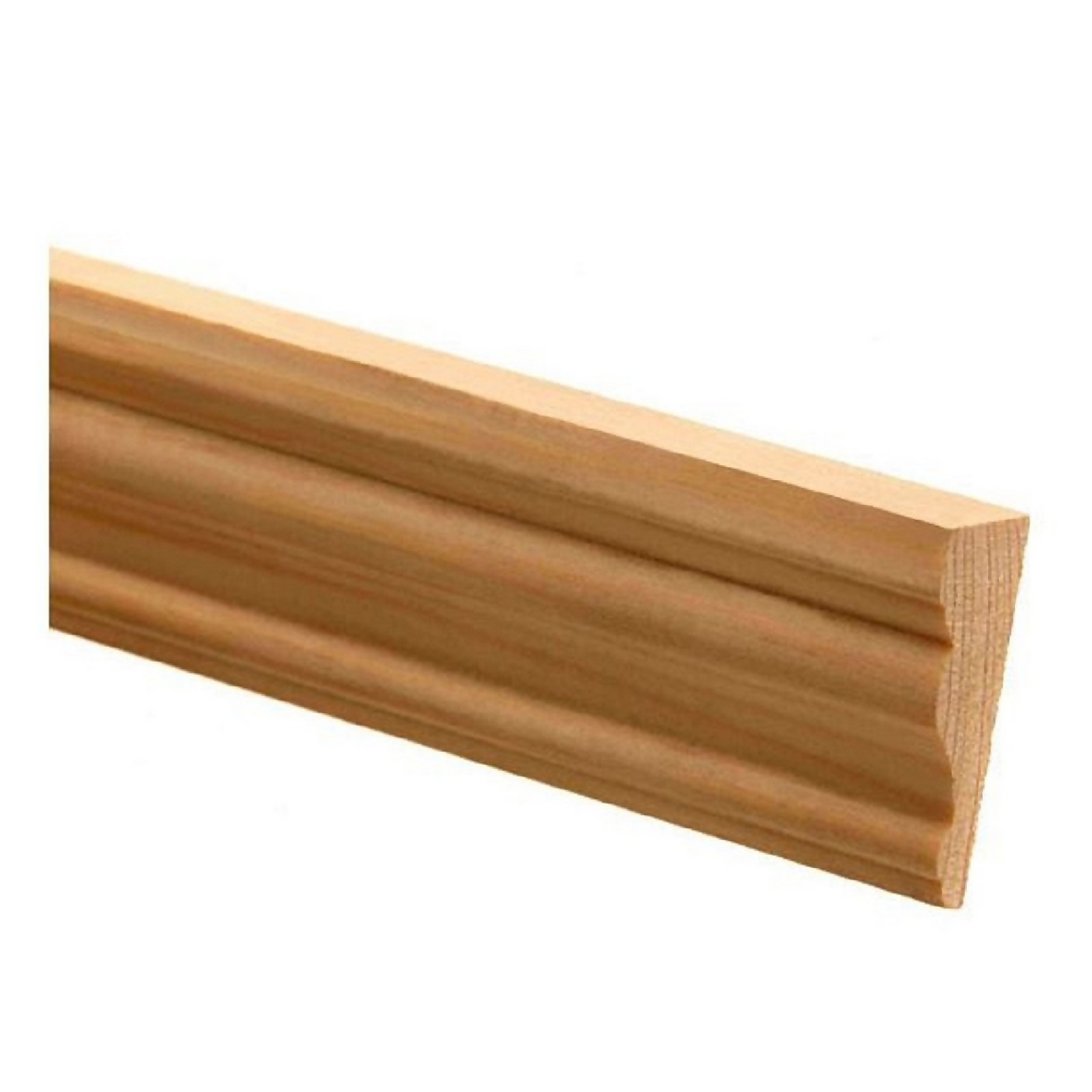 FSC-certified pine decorative profile in a natural wood finish, measuring 12 x 31mm and 2400mm in length, featuring a grooved design along one edge.