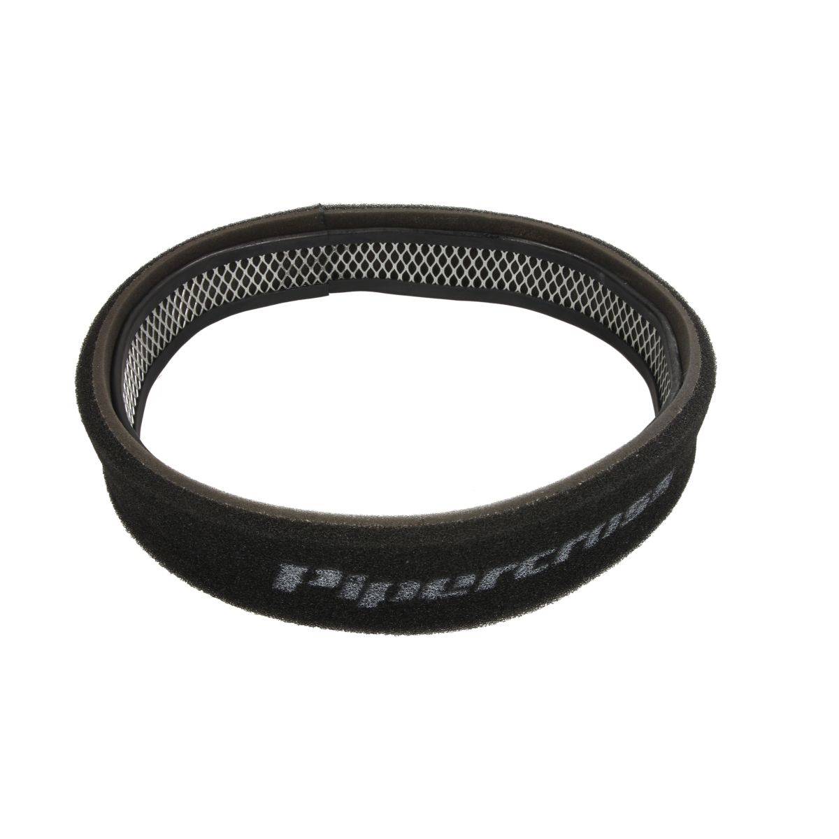 Black foam air filter with a mesh interior, featuring the Pipercross logo in white, designed for enhanced engine performance and filtration efficiency.