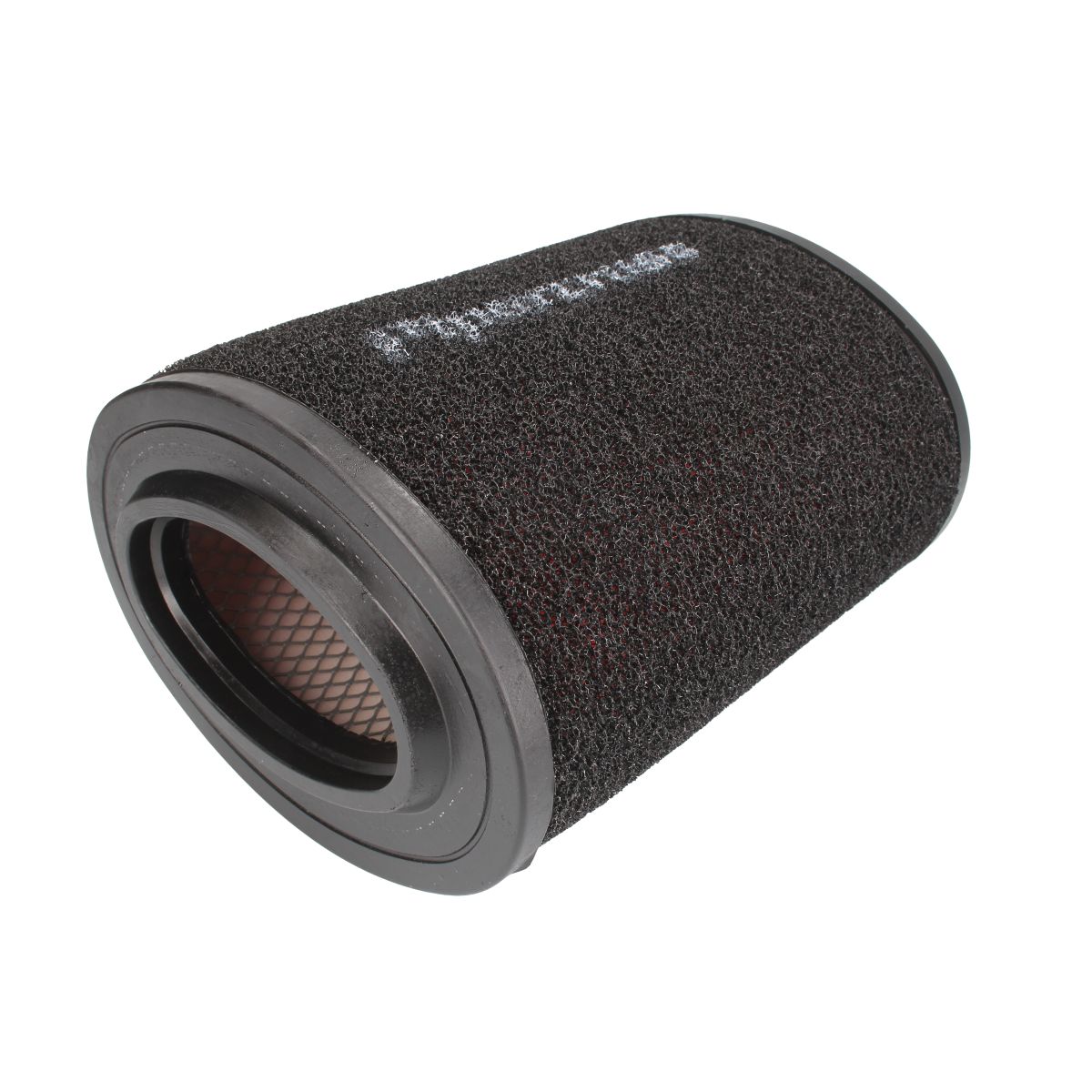 Black oval panel air filter with a textured surface, featuring a mesh interior and a smooth rubber end, branded with "Pipercross" in white lettering.