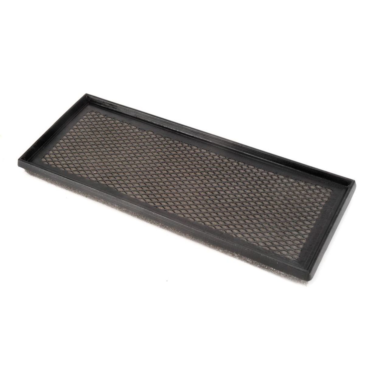 Black rectangular performance air filter element with a honeycomb mesh design, measuring 381x150mm, featuring a durable frame by Pipercross.