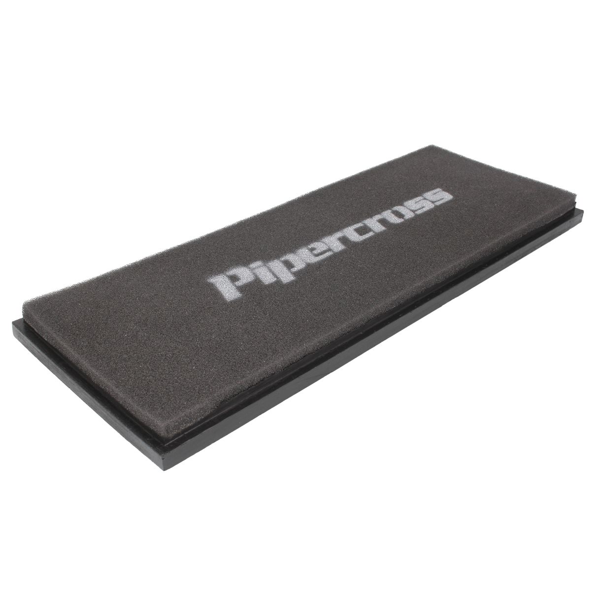 Rectangle air filter element measuring 398x151mm, featuring a dark gray foam material with a black rubber frame and "Pipercross" logo in white across the top.