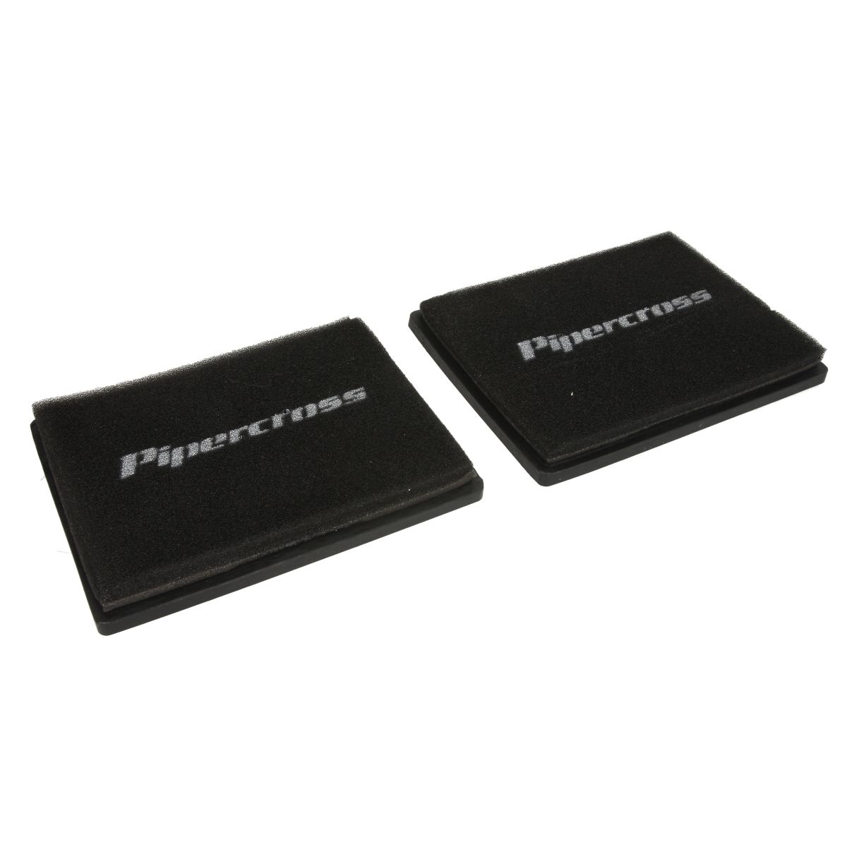 Two black foam air filters with a rubber frame, featuring the white "Pipercross" logo prominently displayed on each filter.