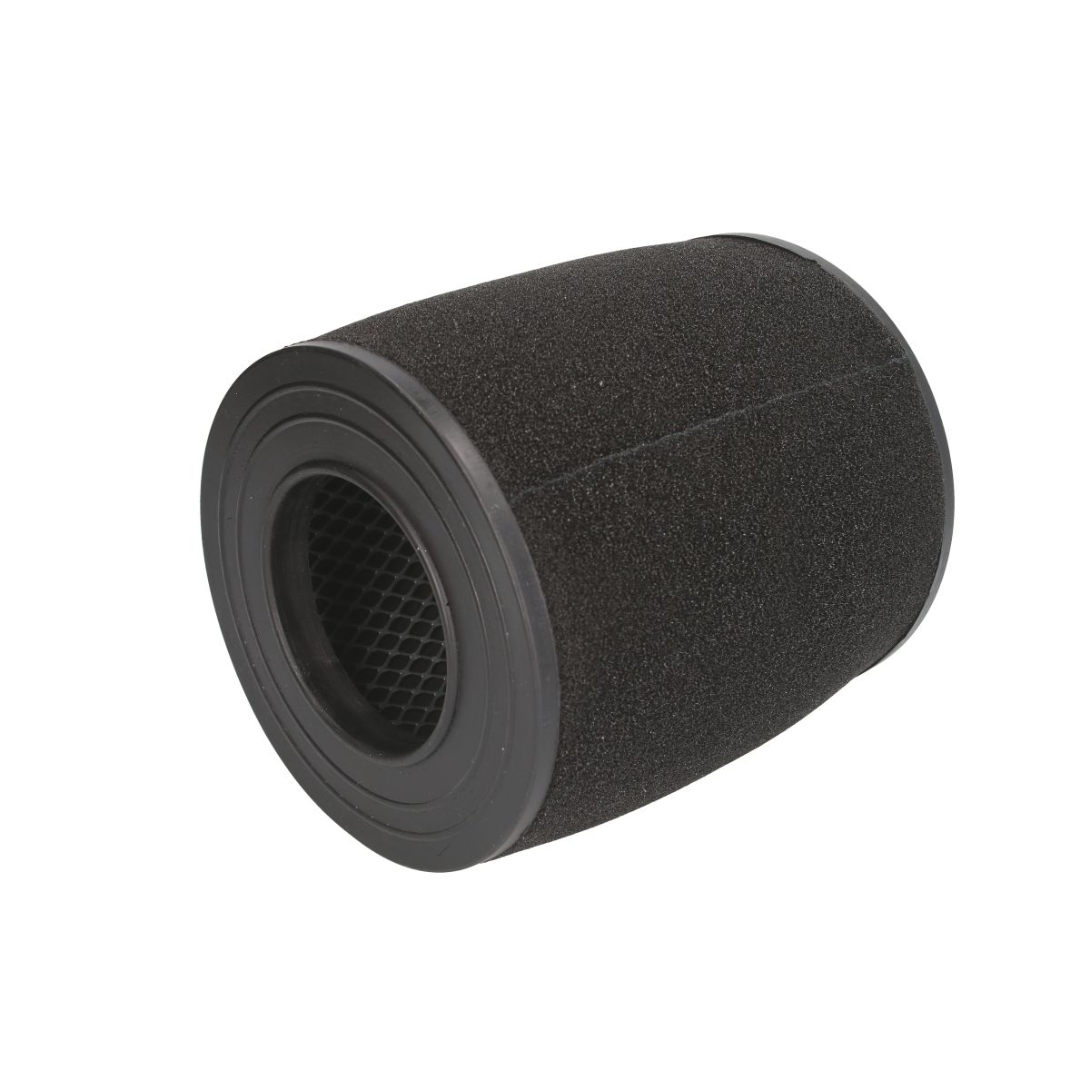 Round black foam air filter element with a cylindrical shape, featuring a textured surface and a smooth black rim, measuring 151x78mm, designed for performance applications.