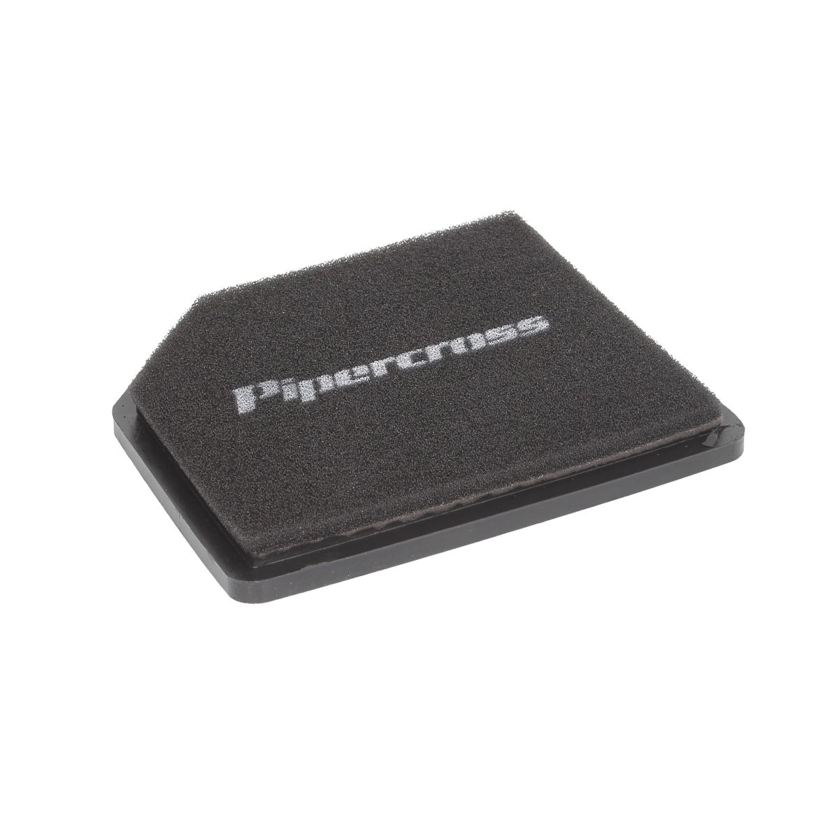 Black foam air filter element with a unique panel shape, measuring 225x195mm, featuring the white "Pipercross" logo on the top surface.