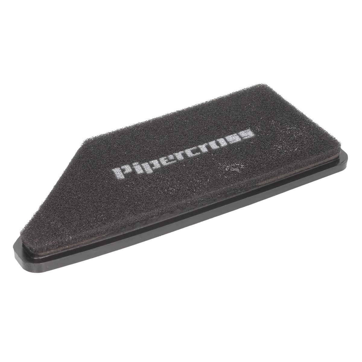 Black rectangular performance air filter with a unique panel design, featuring a textured foam surface and a rubber base, labeled with the "Pipercross" logo.