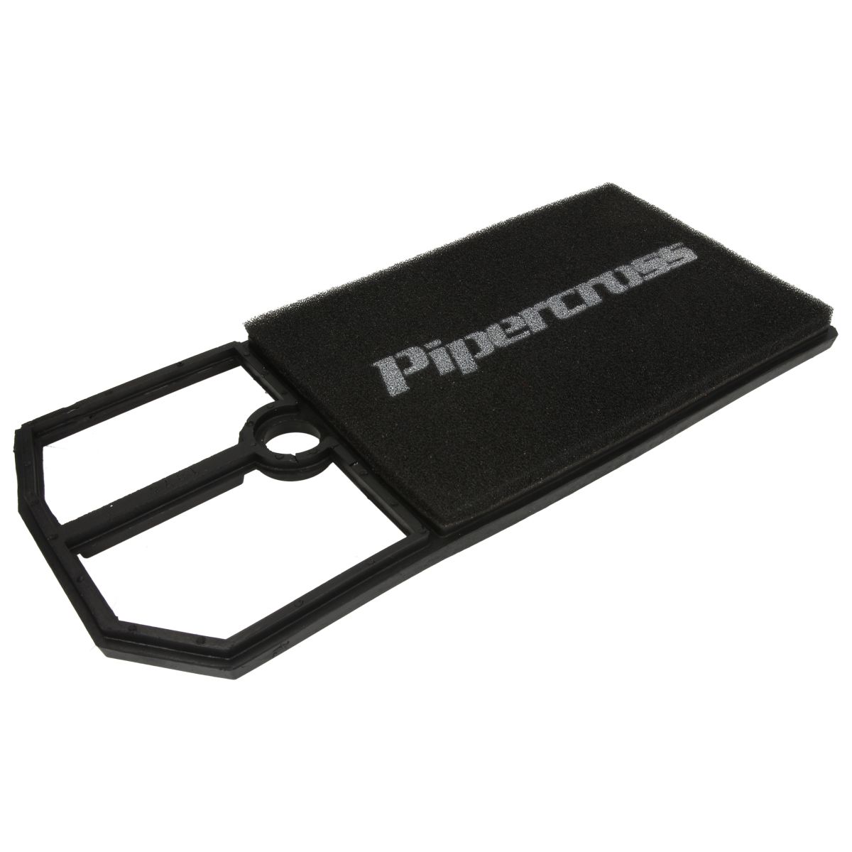 Black foam air filter panel with a rubber frame, featuring the "Pipercross" logo in white, measuring 419x188mm, designed for high-performance applications.