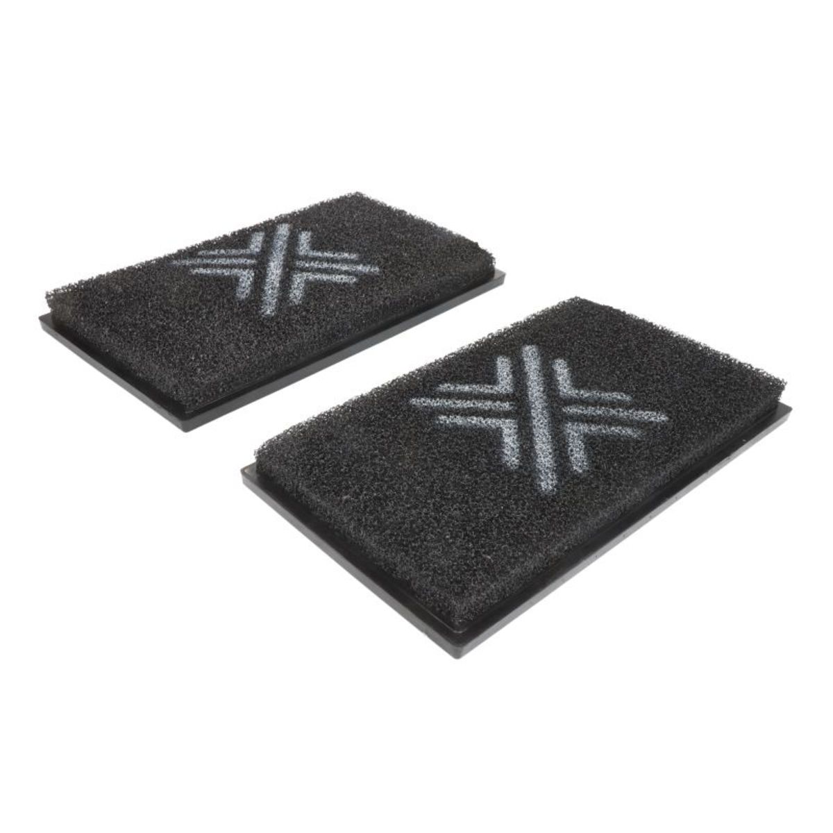 Two rectangular black foam filter panels, measuring 340x191mm, featuring a textured surface and a white Pipercross logo design on each panel.