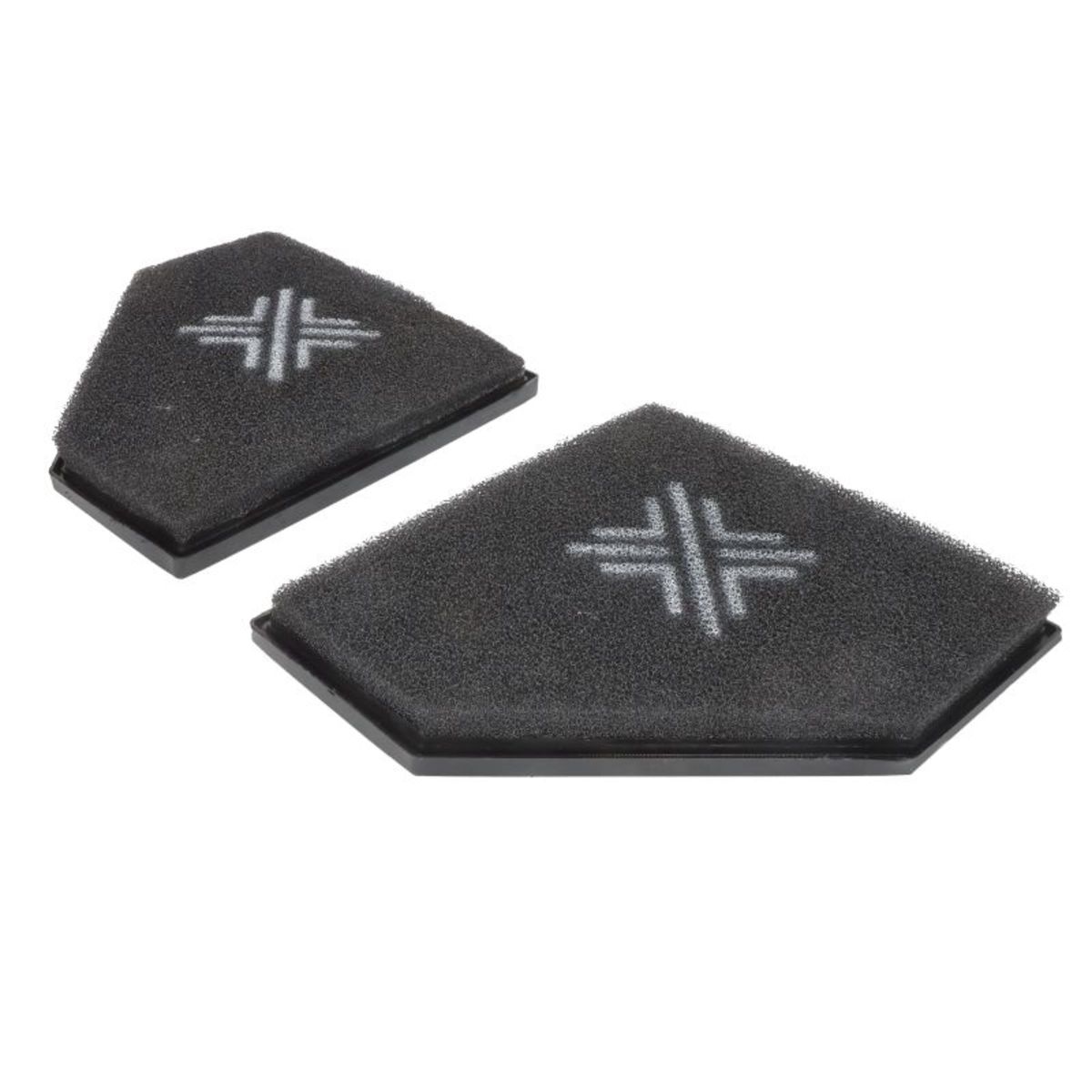 Black foam air filter insert with a hexagonal shape, featuring a white Pipercross logo, designed for BMW 3 Saloon models, offering enhanced airflow and filtration.