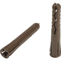 Brown Plasplugs Heavy Duty Multifix fixings with ribbed texture for concrete and brick surfaces.