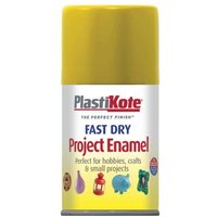Yellow Plastikote Fast Dry Enamel Aerosol Brass 100ml can with red and blue text, ideal for crafts and small projects.