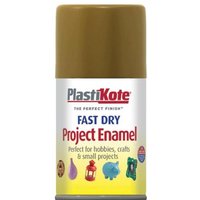 PlastiKote Fast Dry Enamel Aerosol, 100ml, Antique Gold, with gold cap and white label featuring red and blue text.