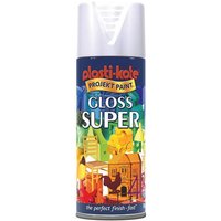 White PlastiKote Gloss Super Spray 400ml can with colorful label and white cap.