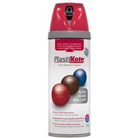 PlastiKote Twist & Spray Gloss Bright Red 400ml can with red cap and spray nozzle.