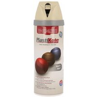 PlastiKote Twist & Spray can, beige cap, French Grey label, 400ml, with colored spheres graphic.