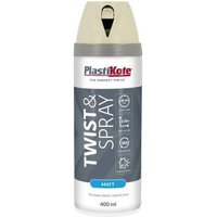 PlastiKote Twist & Spray can, 400ml, matte finish, Georgian Stone color, with beige cap and blue label accents.