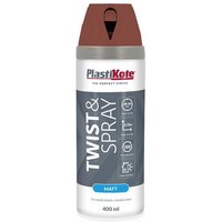 PlastiKote Twist & Spray can, matt finish, Pantile Red cap, 400ml, with gray and white label.