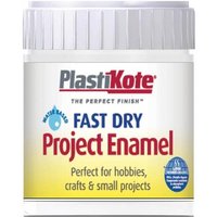 PlastiKote Fast Dry Enamel Paint, gloss white, 59ml bottle with white cap and label featuring blue and red text.