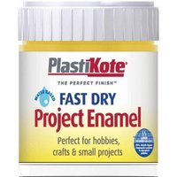 PlastiKote Fast Dry Enamel Paint, 59ml bottle, buttercup yellow, with white screw cap and blue label accents.