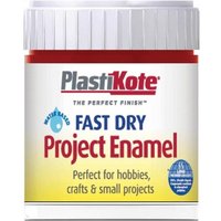 PlastiKote metallic red enamel paint bottle, 59ml, with white screw cap and red label detailing fast dry feature.