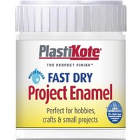 PlastiKote clear enamel paint bottle, 59ml, white cap, yellow gradient label with blue and red text.