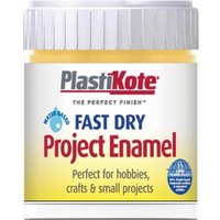 PlastiKote gold leaf enamel paint bottle, 59ml, with white screw cap and label featuring blue and red text.