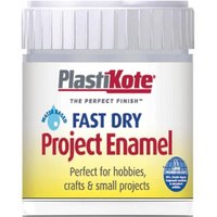 PlastiKote chrome enamel paint bottle, 59ml, with white cap and blue label detailing fast dry and project use.