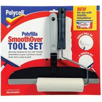 Polycell Smoothover Tool Set with white roller and black spreader, designed for smoothing walls.
