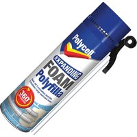 Polycell Expand Foam Filler can with blue cap, red nozzle, and 360-degree application label.