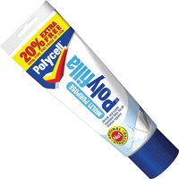 White and blue tube of Polycell Multi Purpose Ready Mixed Polyfilla with red cap and "20% Extra Free" label.