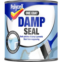 Polycell One Coat Damp Seal 1L can with blue label, white brush graphic, and bold black text.