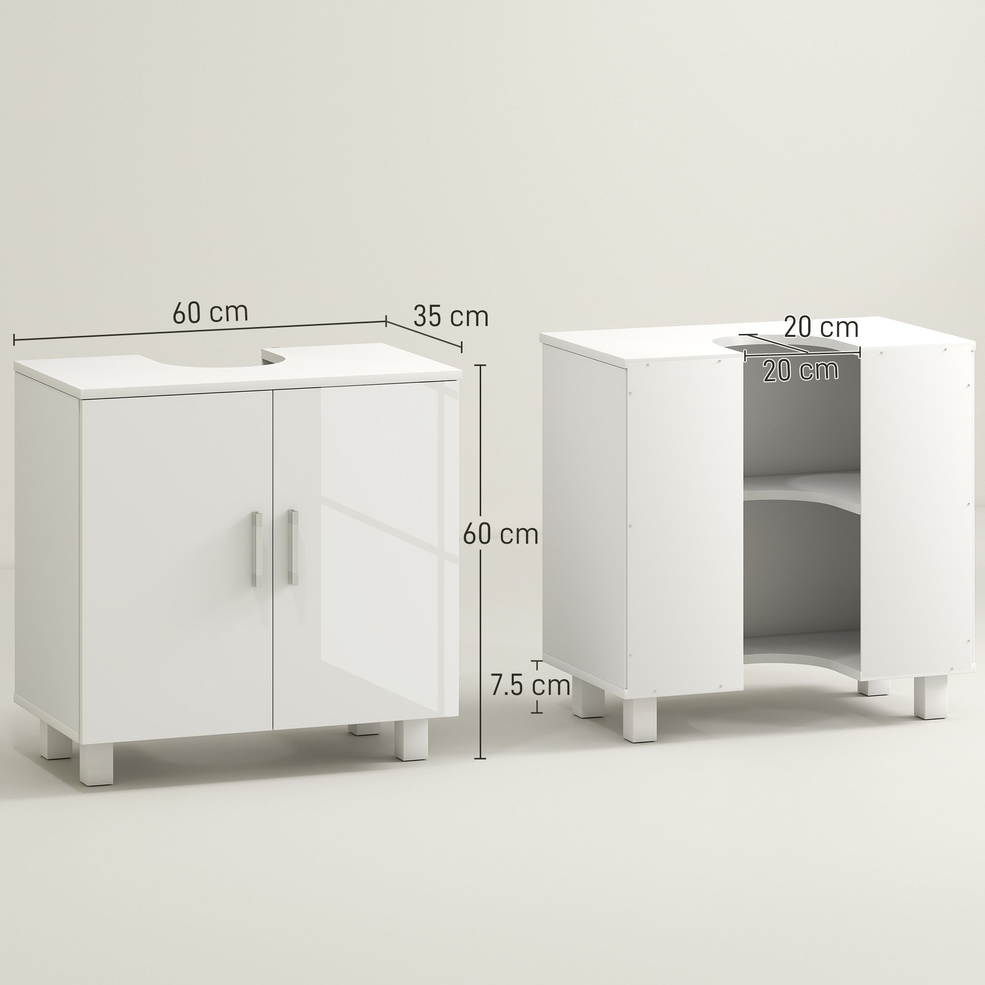 Portland 2 Door White High Gloss Freestanding Bathroom Under-Sink Cabinet - image 4