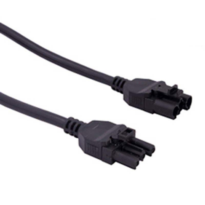 Black 0.5m Powerdata male to female 3-pole connector lead featuring durable plastic connectors with three pins on each end, designed for secure electrical connections.
