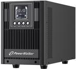 Black PowerWalker VFI 2000 UPS with a digital display, four AC outlets, and a sleek, ventilated design, indicating a capacity of 2 KVA and 1800 W.