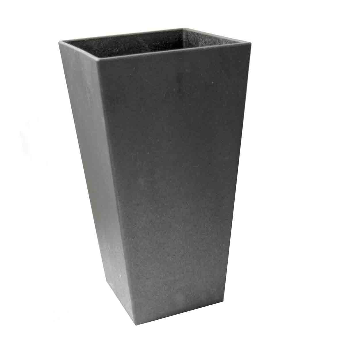 Steel grey planter with a tapered design, measuring 50cm in height, made from durable material, ideal for indoor or outdoor use.