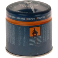 Dark blue Primus gas cartridge with orange band, flame icon, and text indicating butane/propane mix.