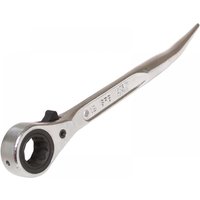 Reversible ratchet spanner podger, silver steel, 19x21mm, with tapered end and ratchet mechanism by Priory.