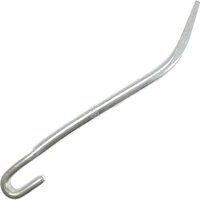 Curved silver Priory Scaffold Key with a tapered end and a hooked handle.
