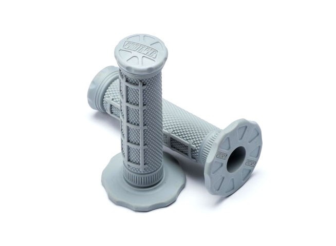 Pro Taper 1/3 Waffle Micro Grip Lite Grips in grey, featuring a textured surface for enhanced grip, tapered ends, and a lightweight design suitable for motocross handlebars.