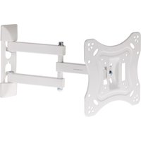 White ProperAV TV bracket with swing arm, tilt, and swivel for 23-55 inch screens, wall-mounted design.