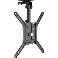 Black ProperAV retractable fold-up ceiling TV bracket with adjustable arms, VESA max 400x400, and sturdy metal frame.