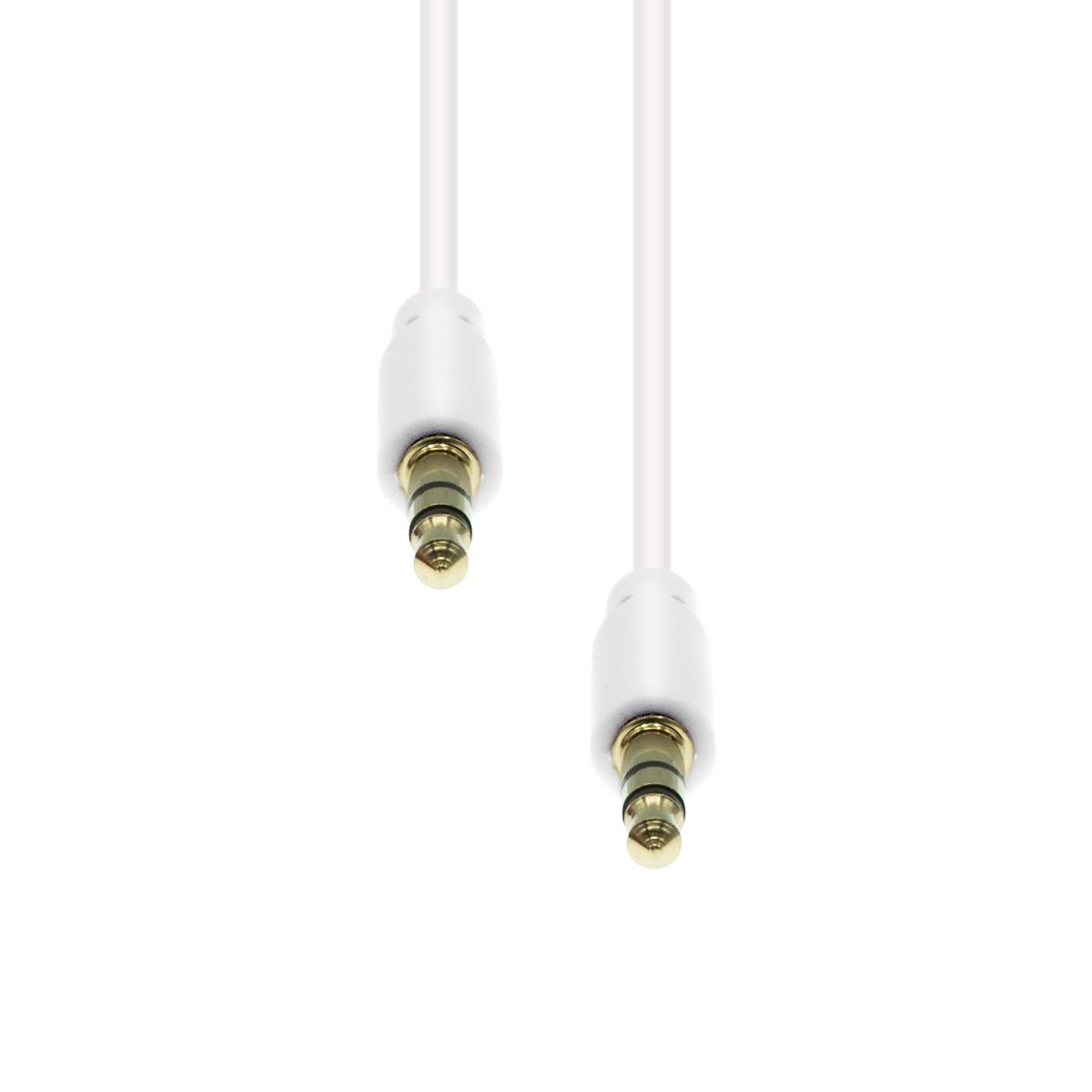 White 5-meter 3-pin slim audio cable with gold-plated connectors on both ends, designed for clear audio transmission.