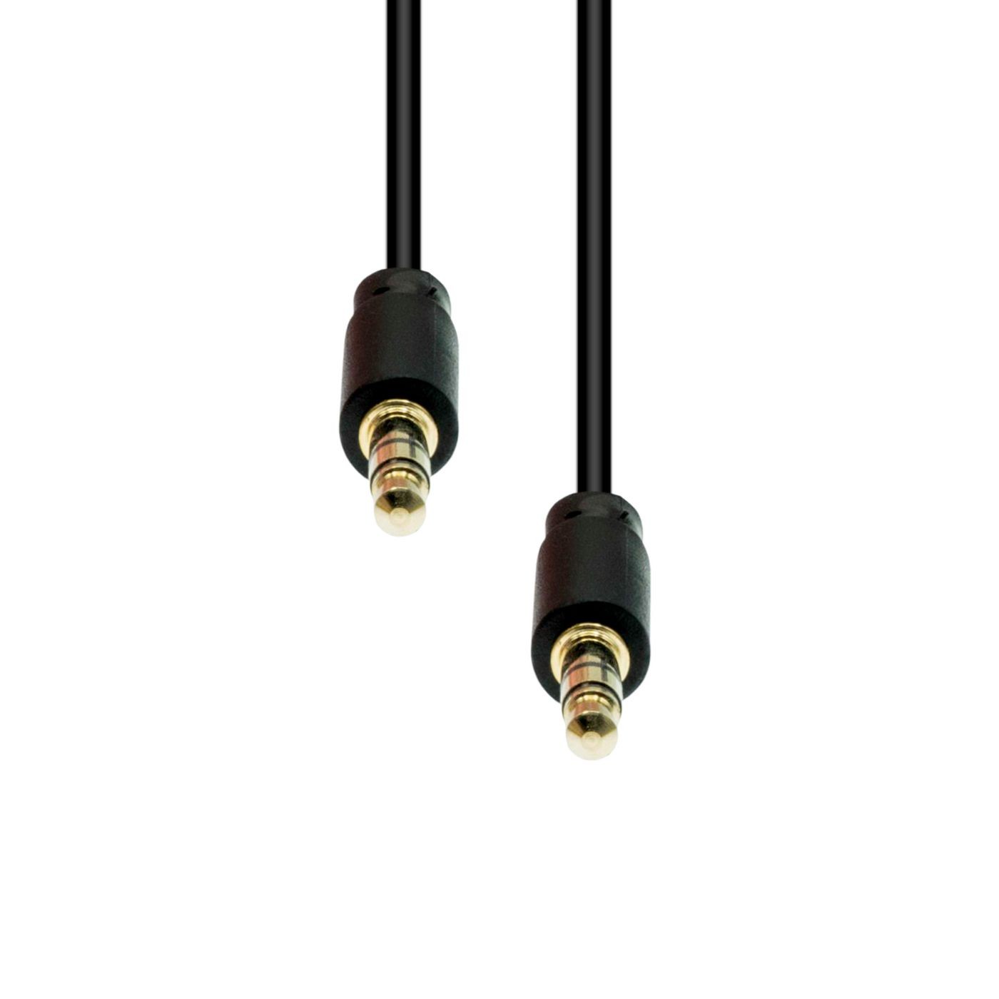 Black 4-pin slim cable with gold-plated connectors on both ends, designed for secure locking and optimal audio transmission, measuring 1 meter in length.